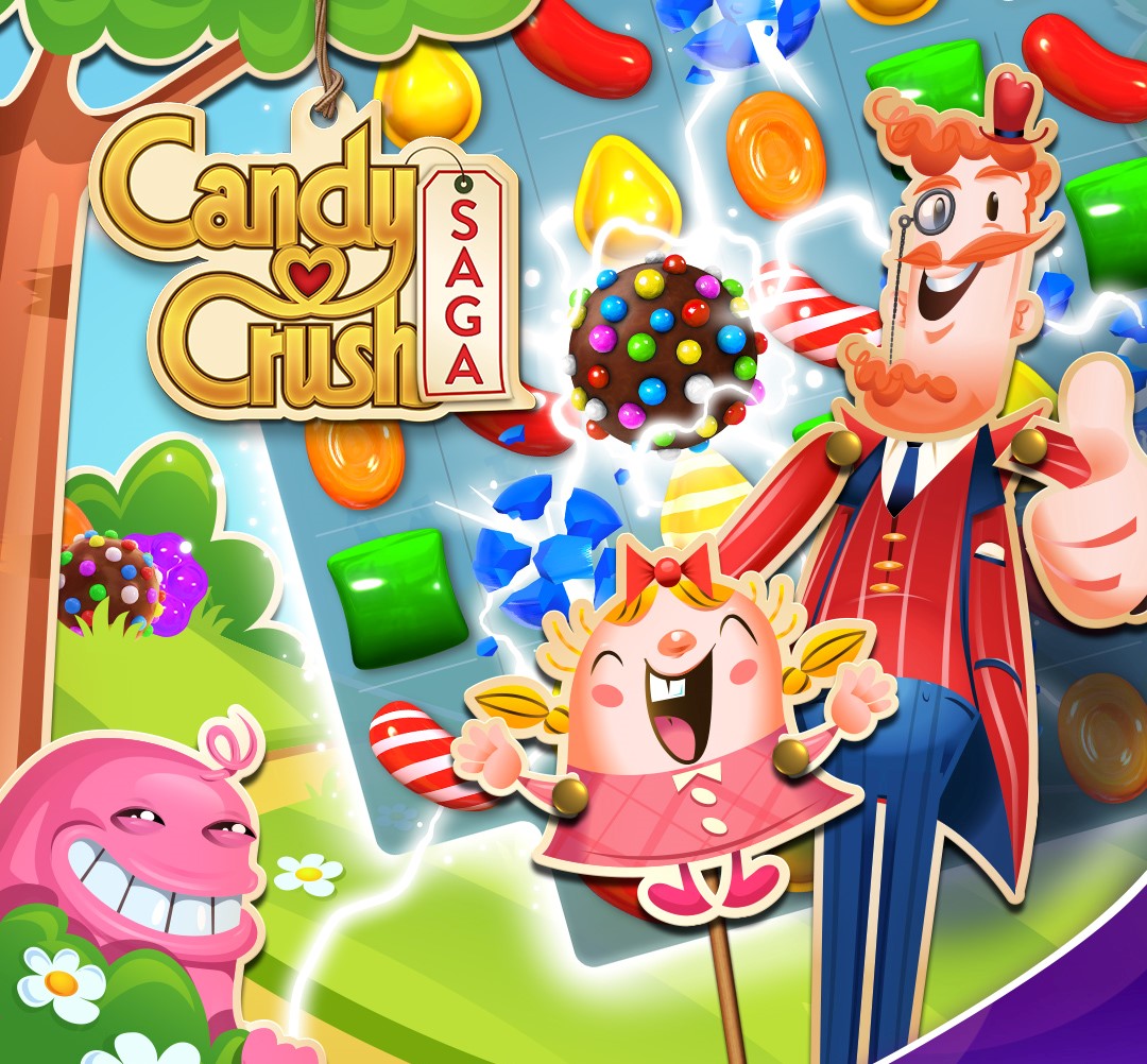 Portada del juego Candy Crush Saga con sus personajes