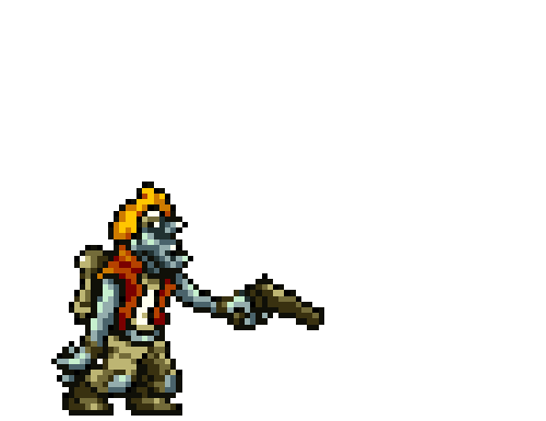 Imagen GIF de un zombie escupiendo líquido rojo y sosteniendo un arma en el juego Metal Slug.